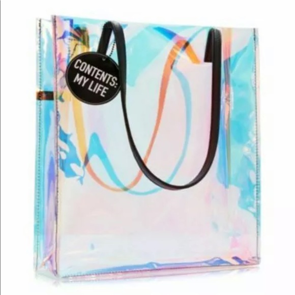 Handbags - Clear Holographic Large Tote Bag Contents: My Life